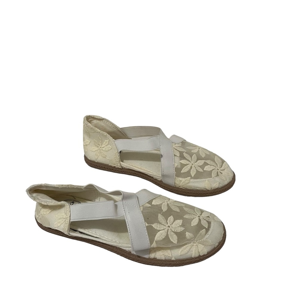 Crochet Ivory Mesh Lace Floral Embroidered Crossover Strap Comfort Shoe Womens 7